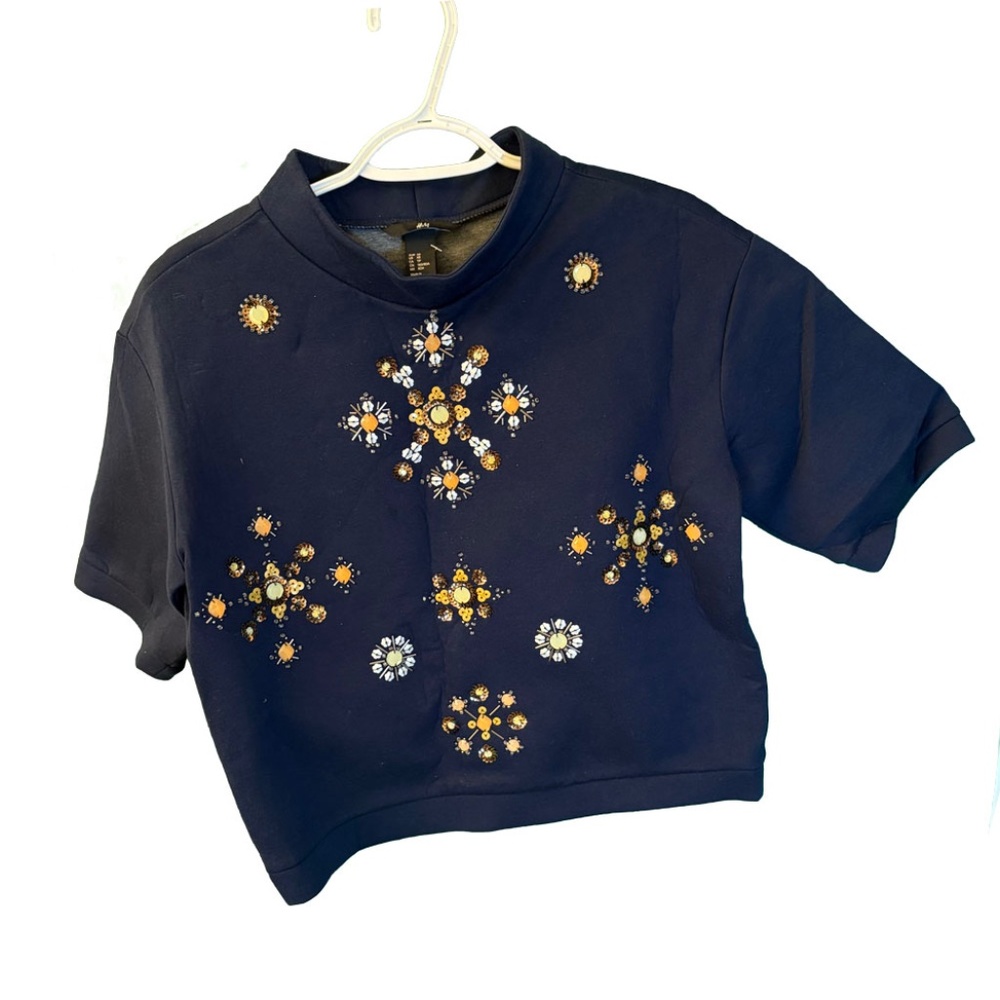 H&M Sweatshirt with Decorative Details Blue XS